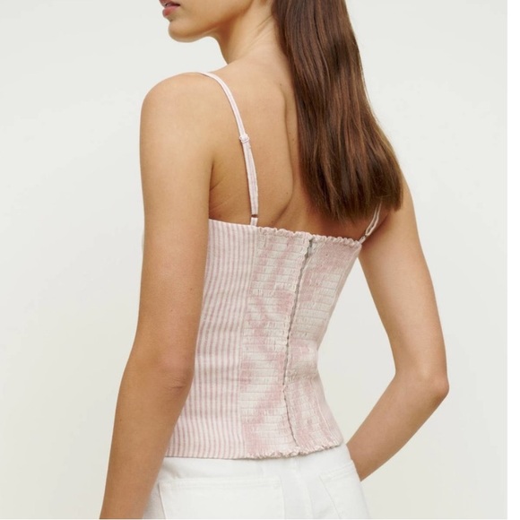 REFORMATION Linen Overland Top in Cupcake Stripe Size 2 NWT - Picture 3 of 14